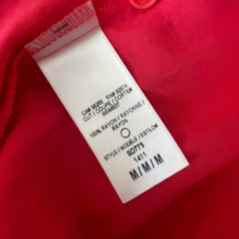 Splendid Coral Long Sleeve V Neck Mini Dress Pockets Elastic Waist Size M NEW - Picture 9 of 10
